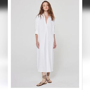 ONA XS White Tropez Oversized Midi White Shirt Dress Wrinkle Resistant